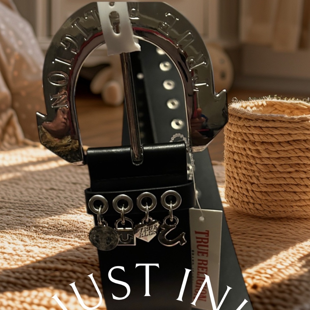 True Religion Black Buckle Belt with Silver Accents